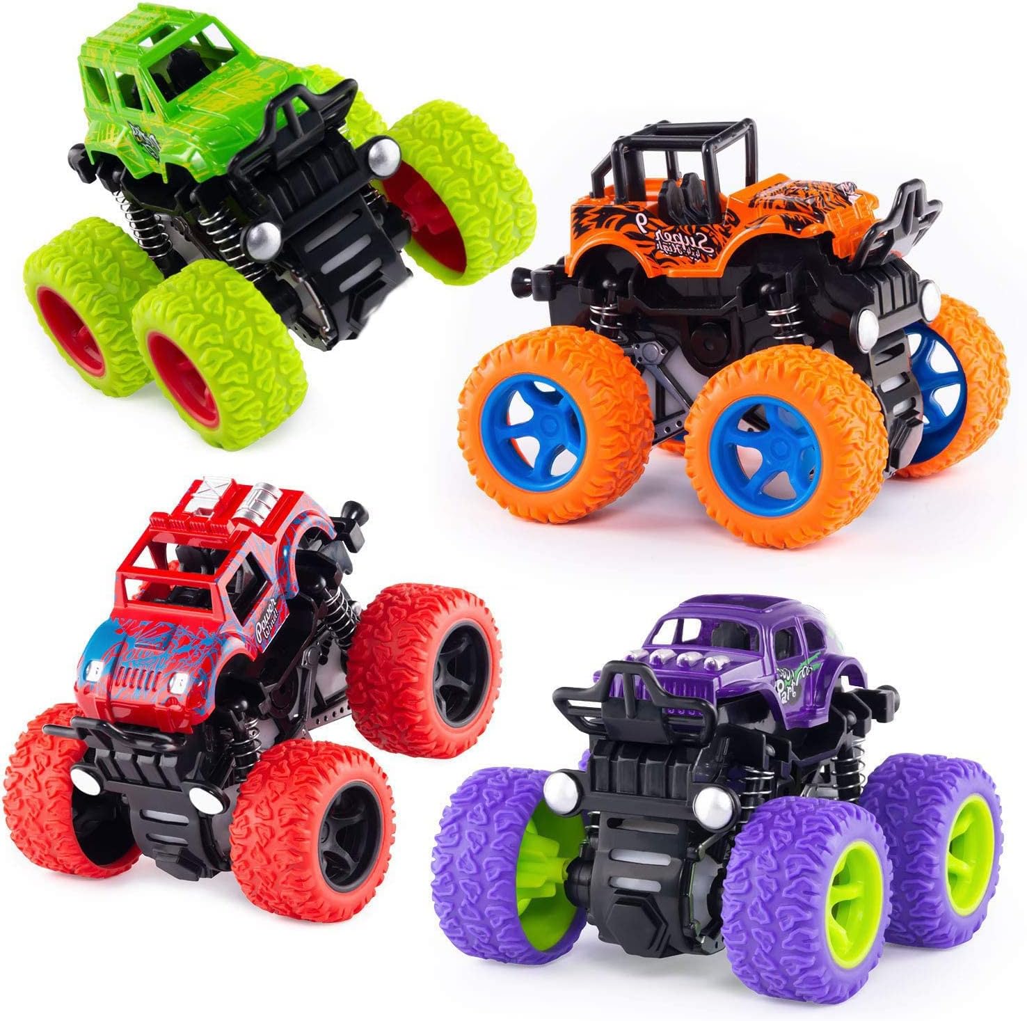 Monster Truck Toys 4-Pack – Friction Powered Cars for Kids Ages 3-7