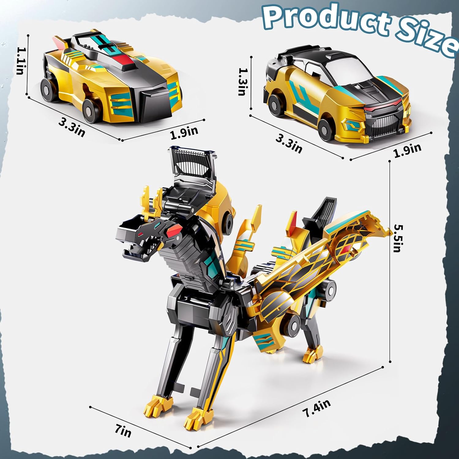Collision Transforming Dinosaur Car Toy – 2-in-1 Magnetic Cars Transform on Impact, Golden (Ages 3–12)