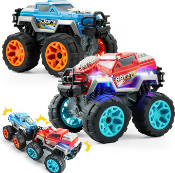 2 Pack Monster Truck Toys – Transformable Crash Cars with Lights & Sound