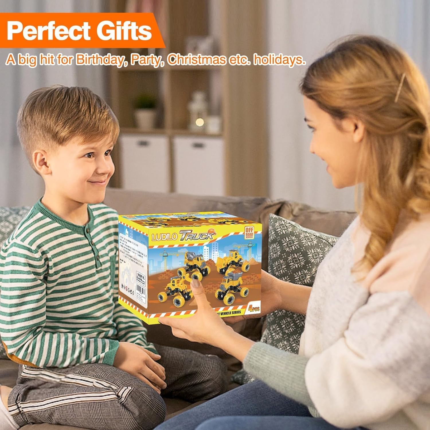 4 Pack Take Apart Trucks – Construction Building Toys with Electric Drill (Ages 3-8)