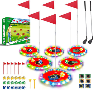 LED Light Up Golf Set – Backyard Chipping Game with 6 Targets, Clubs & Balls