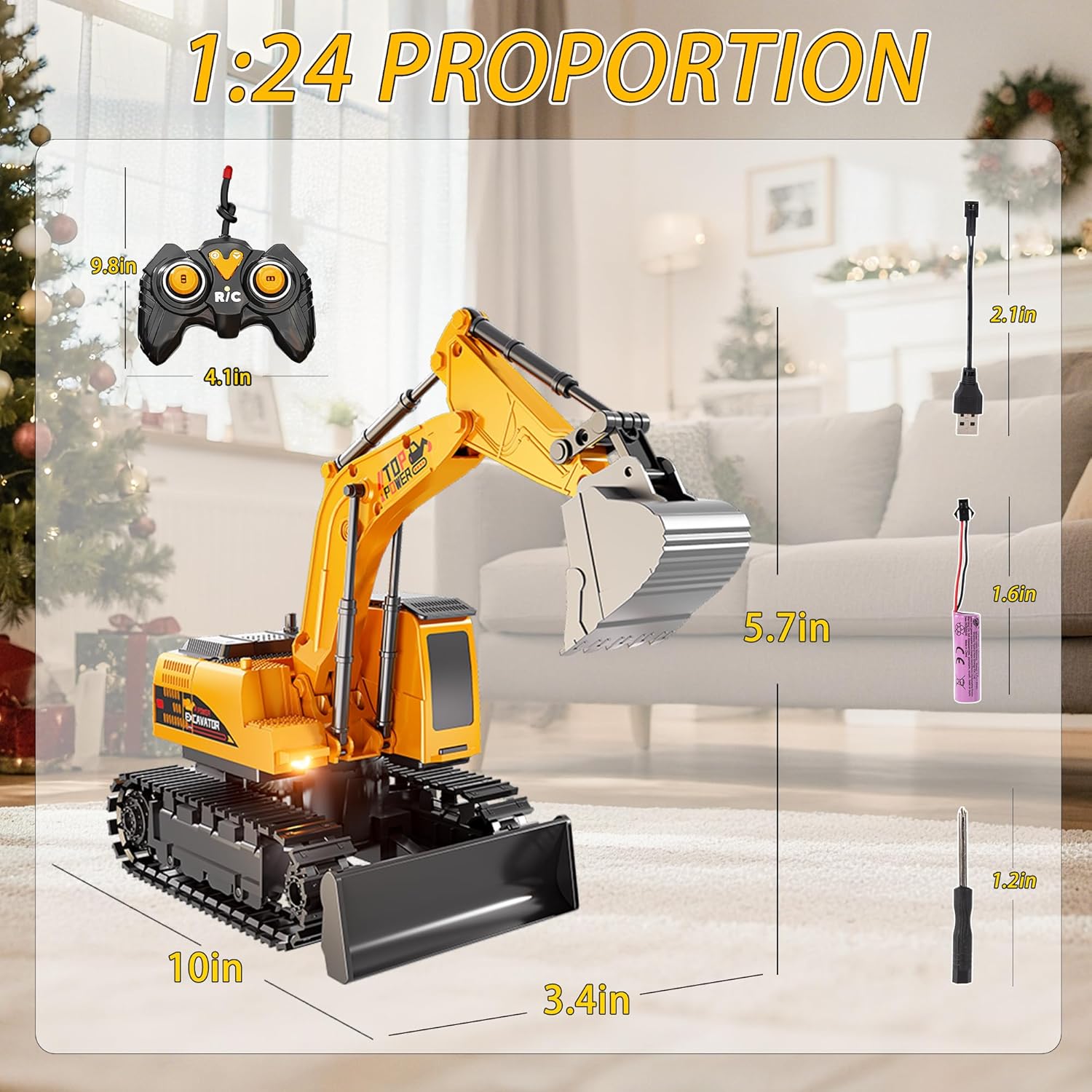 Remote Control Excavator – 27MHz RC Construction Truck with Metal Shovel & Light