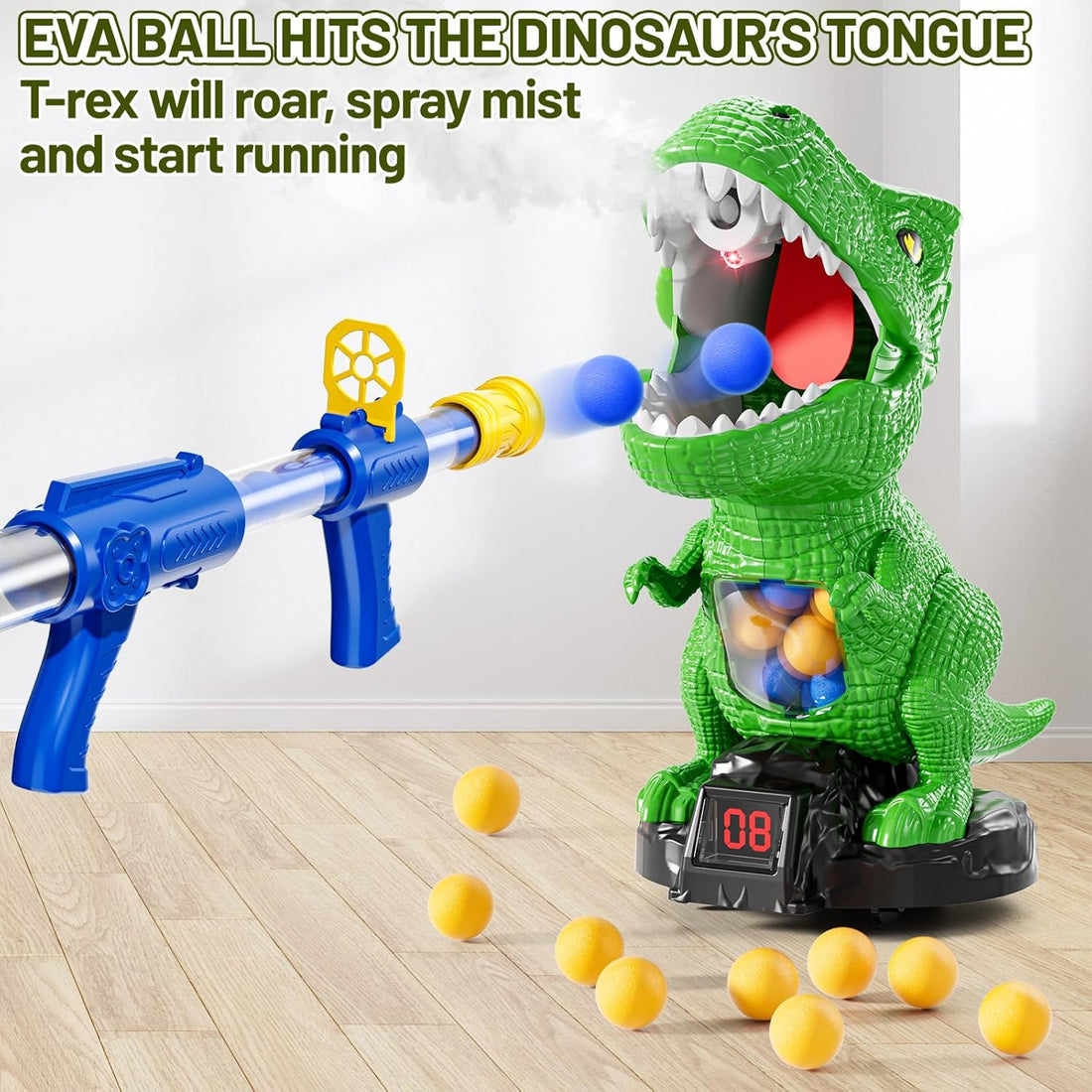 Dinosaur Shooting Game for Kids – Moving Target Toy with 2 Air Pump Launchers (Ages 3–8)