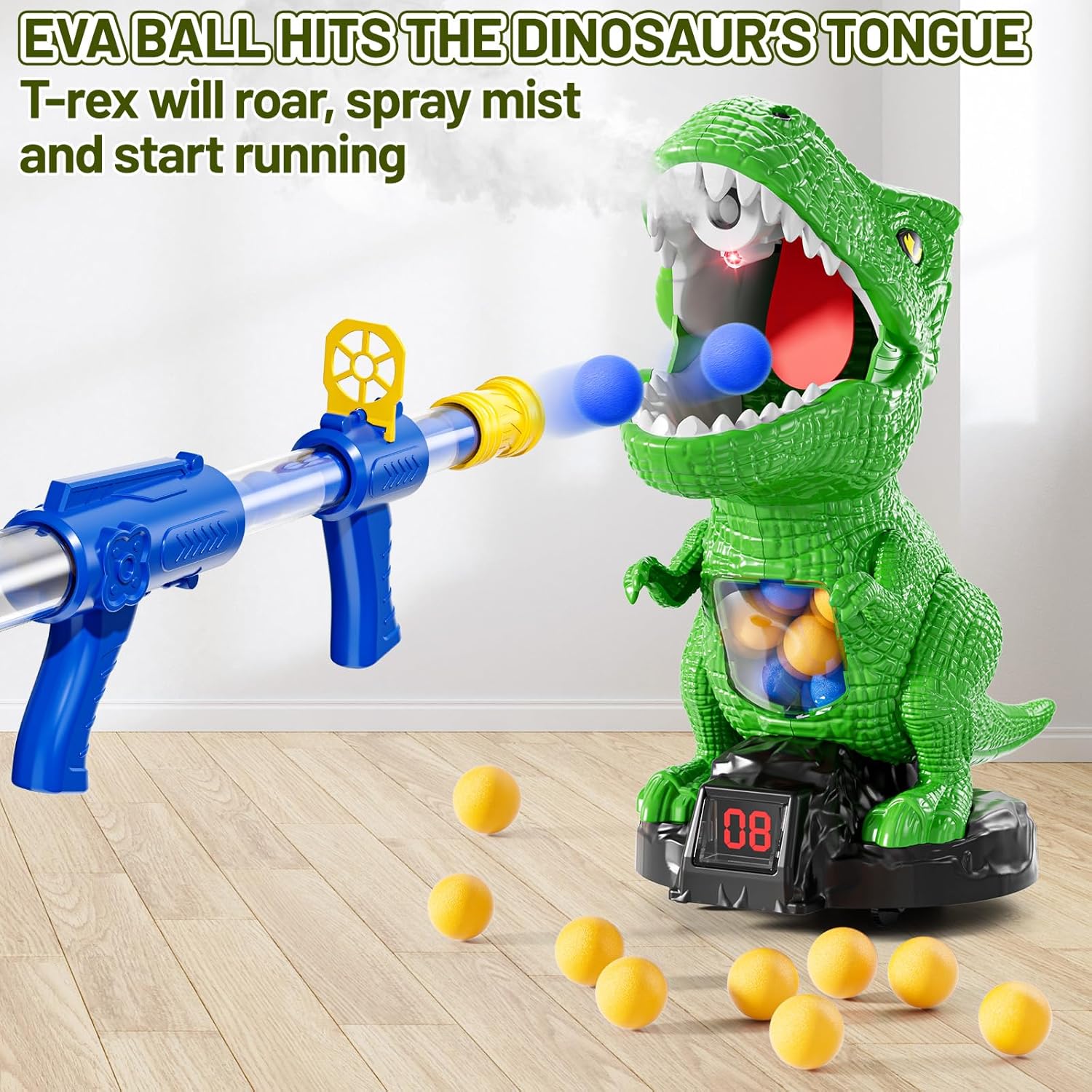 Dinosaur Shooting Game for Kids – Moving Target Toy with 2 Air Pump Launchers (Ages 3–8)