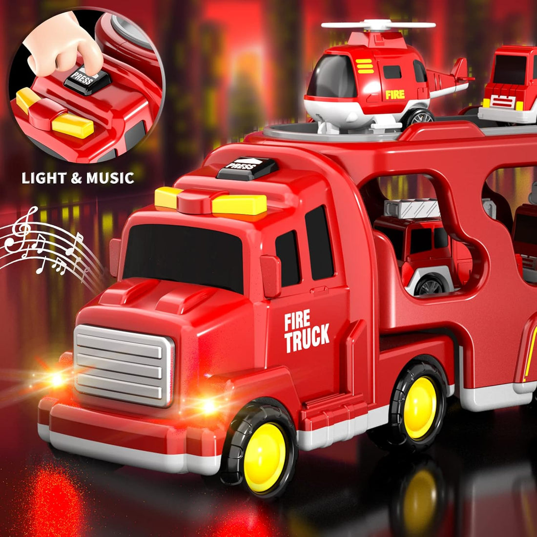 5-in-1 Fire Trucks Toy Set – Light & Sound Fire Engine Cars for Kids Ages 1-6