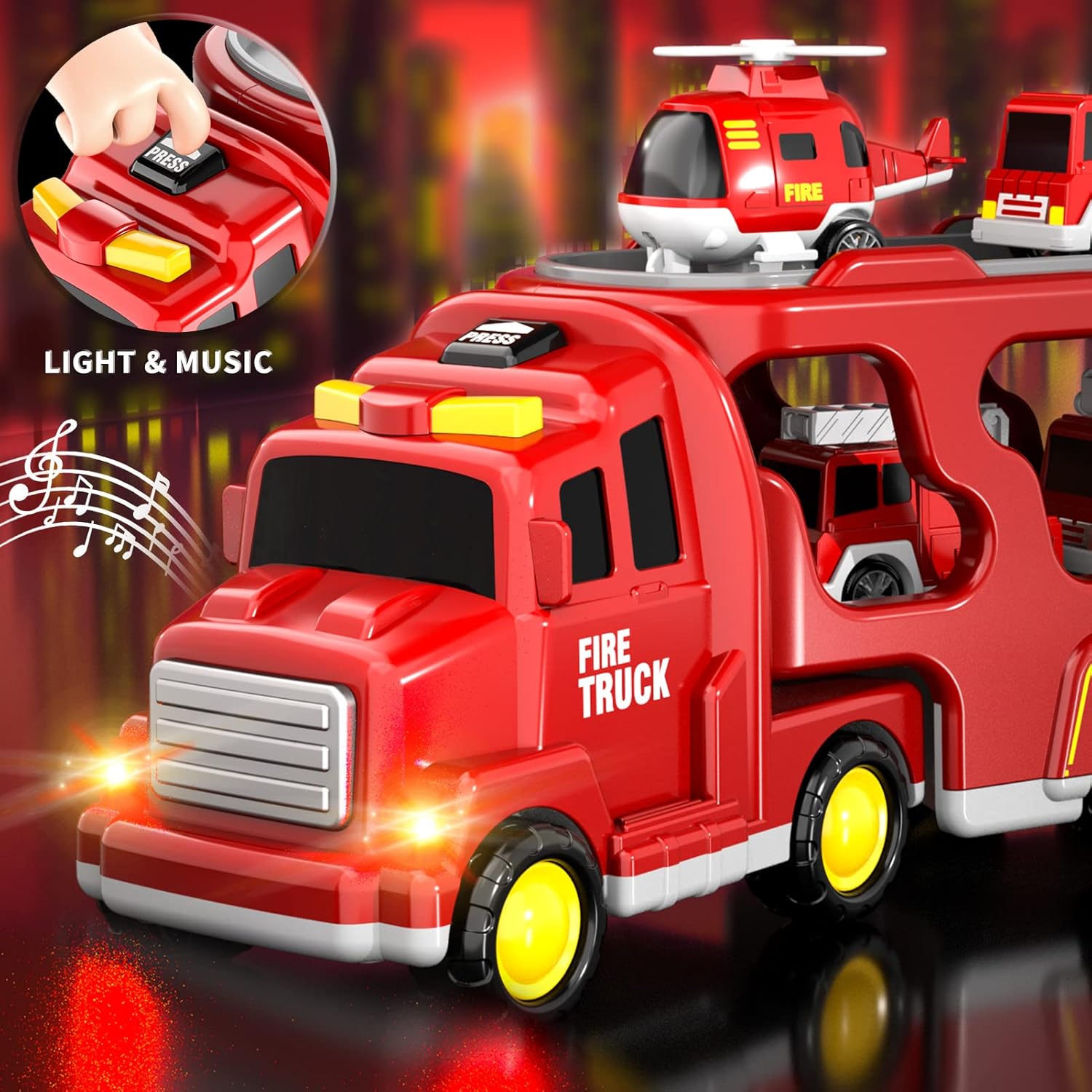 5-in-1 Fire Trucks Toy Set – Light & Sound Fire Engine Cars for Kids Ages 1-6