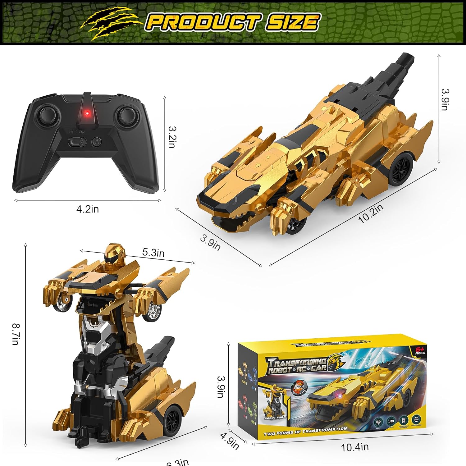 Transforming Dinosaur RC Car – 2.4GHz Remote Control Robot with Lights & 360° Rotation