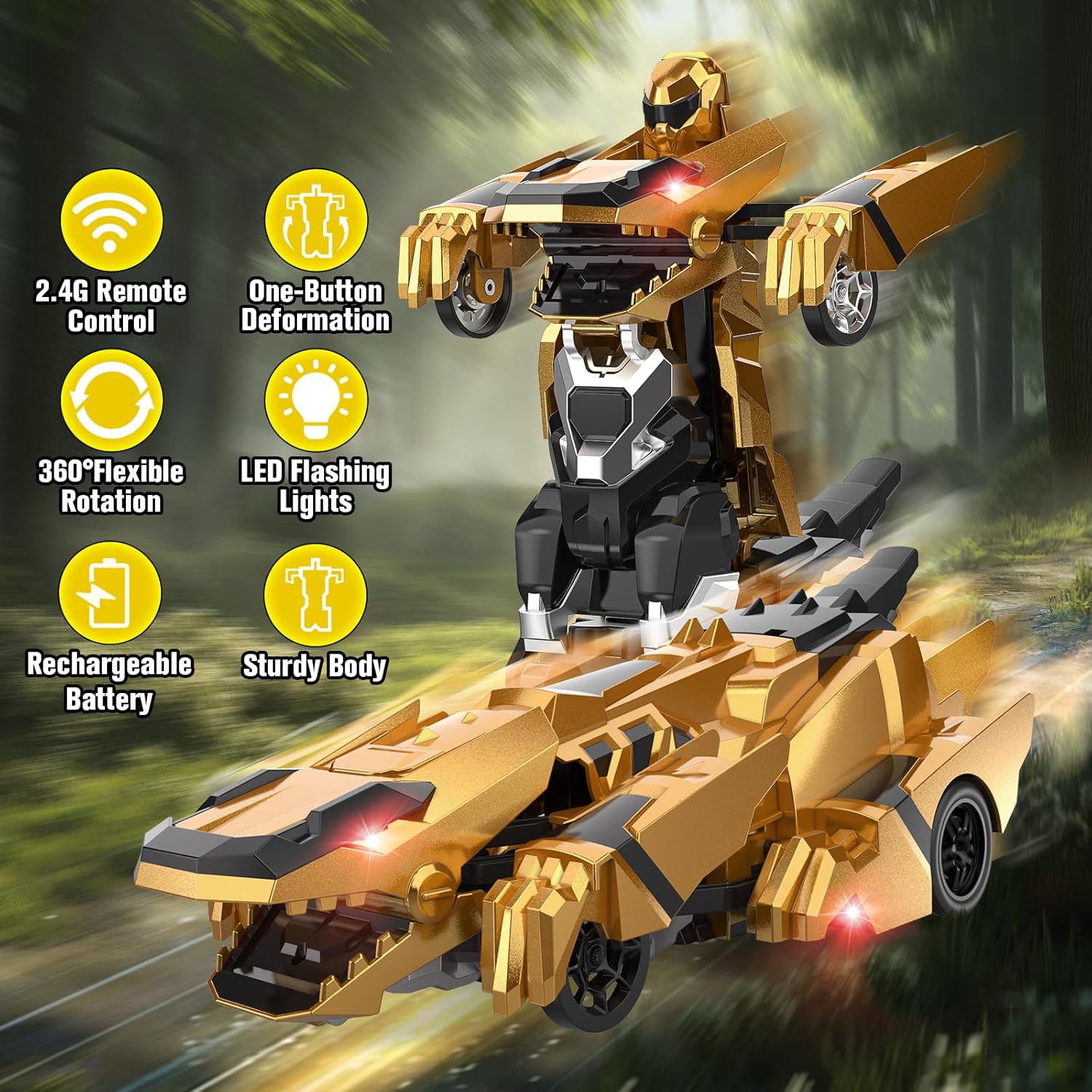 Transforming Dinosaur RC Car – 2.4GHz Remote Control Robot with Lights & 360° Rotation
