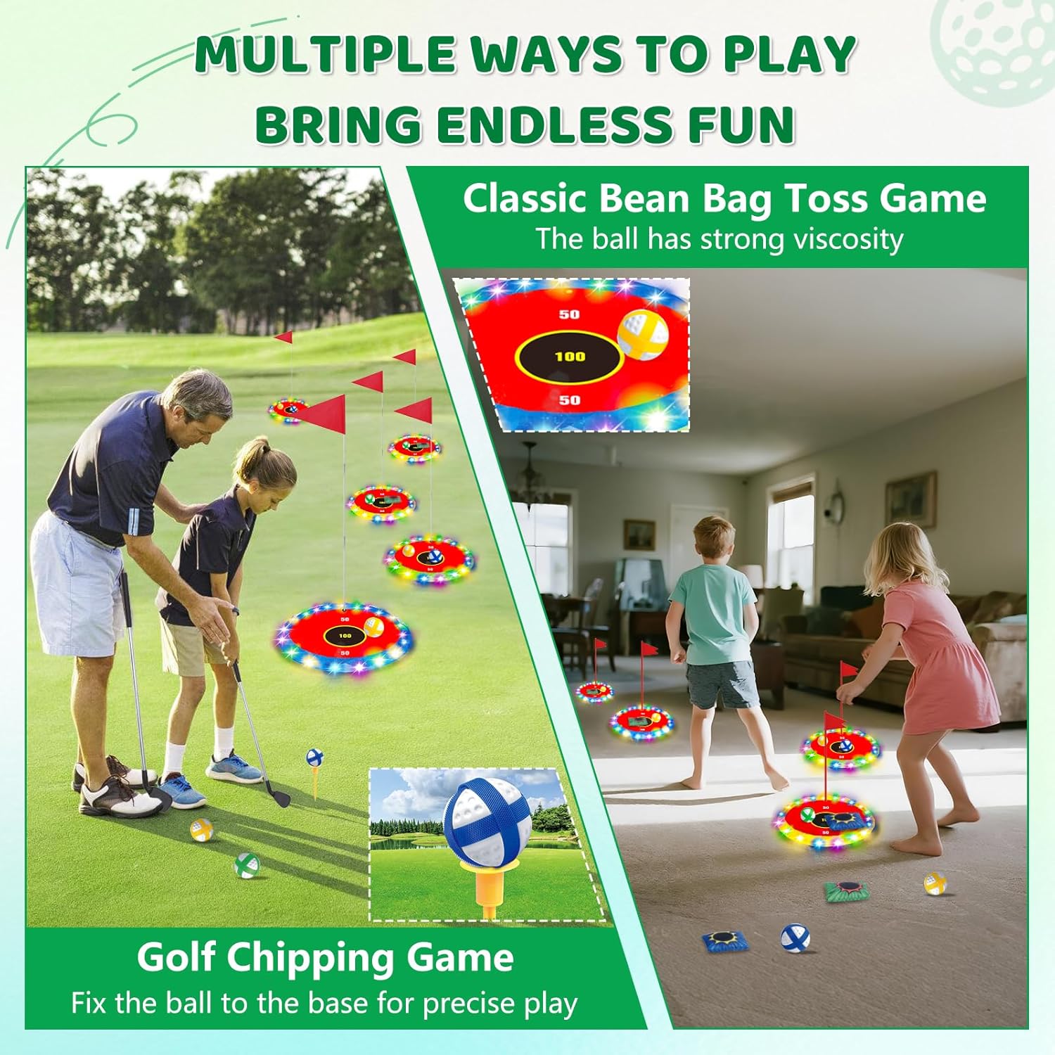 LED Light Up Golf Set – Backyard Chipping Game with 6 Targets, Clubs & Balls