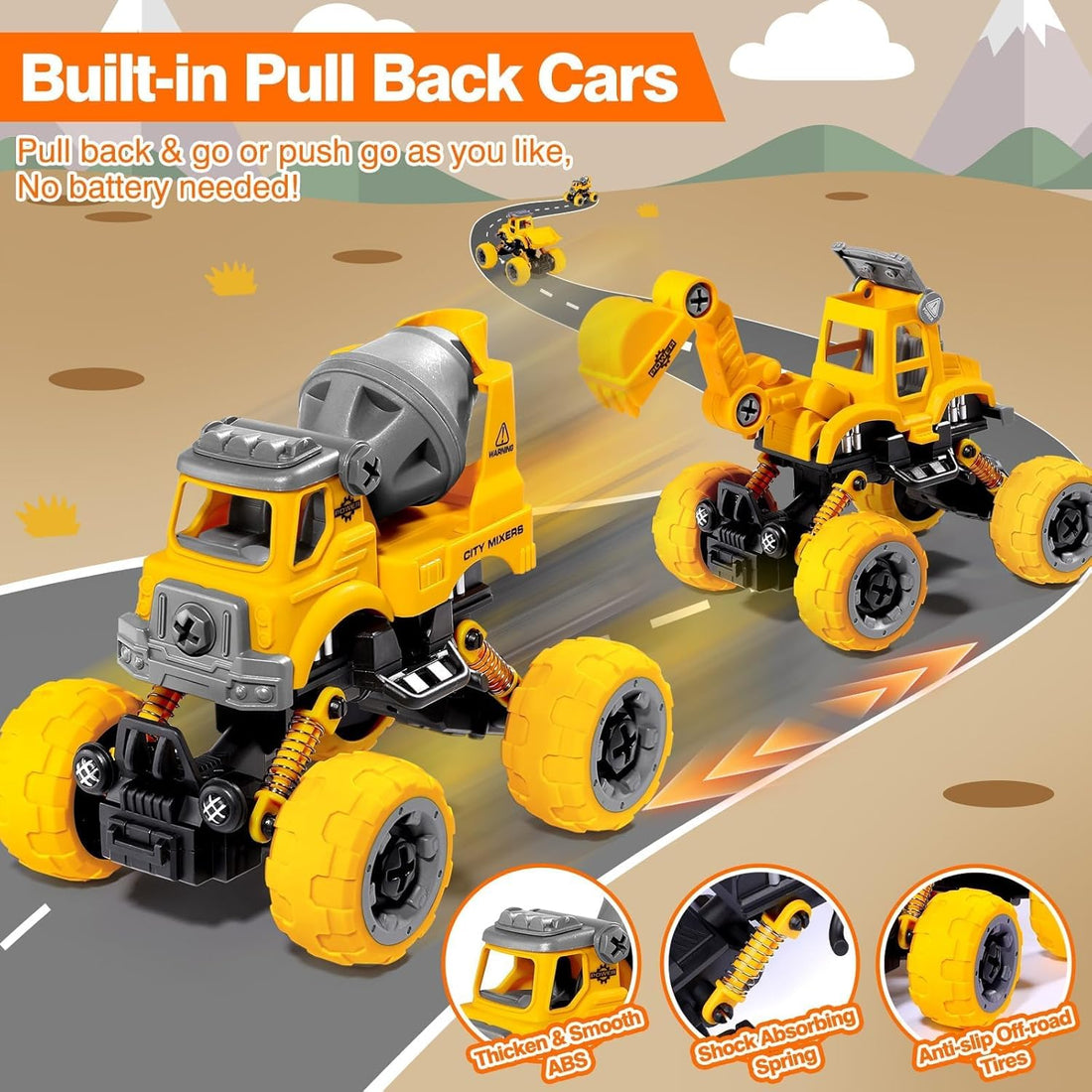 4 Pack Take Apart Trucks – Construction Building Toys with Electric Drill (Ages 3-8)