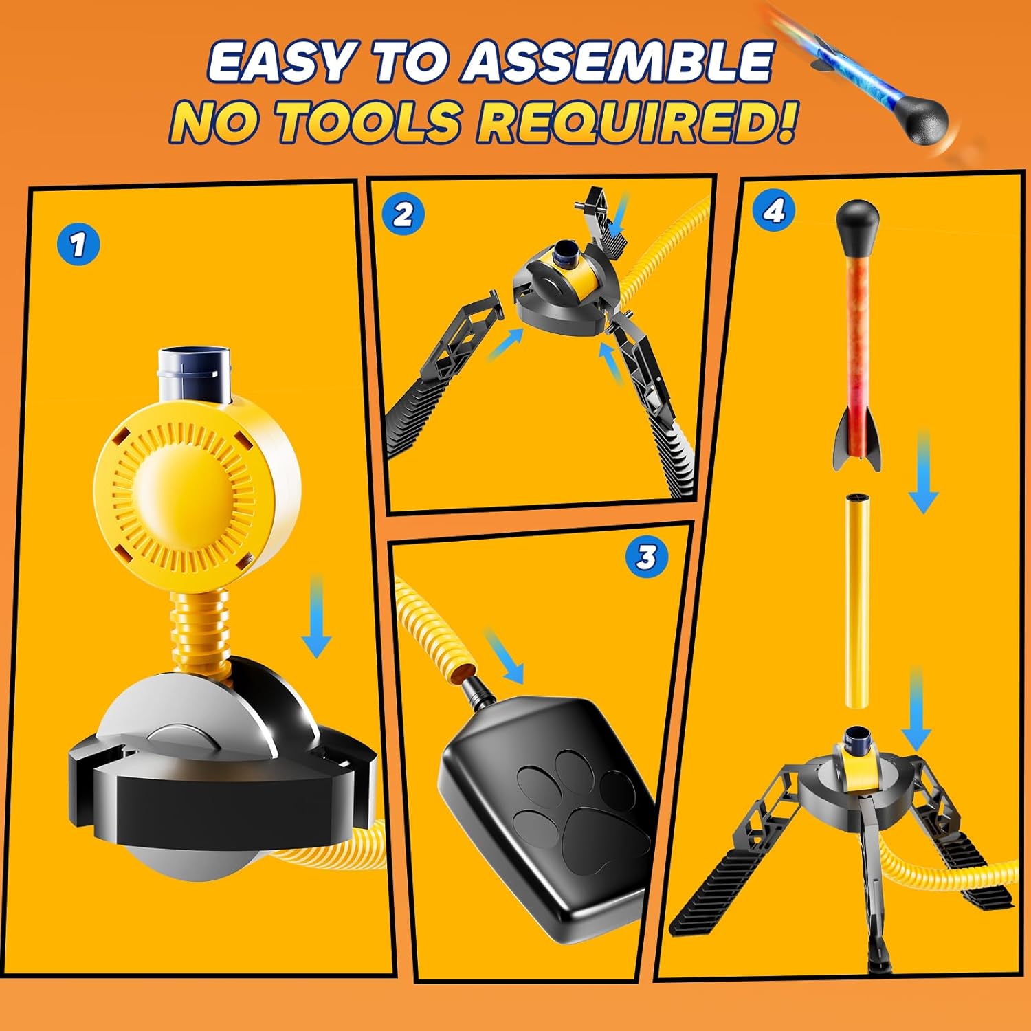 Rocket Launcher for Kids – 4 LED Rockets, 100+ Ft Launch Outdoor Toy (Ages 3–12)