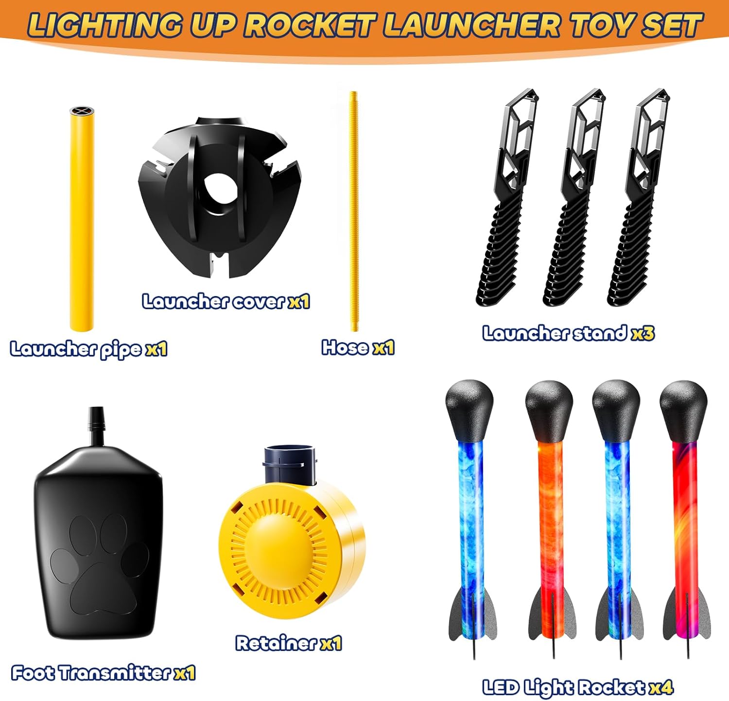 Rocket Launcher for Kids – 4 LED Rockets, 100+ Ft Launch Outdoor Toy (Ages 3–12)