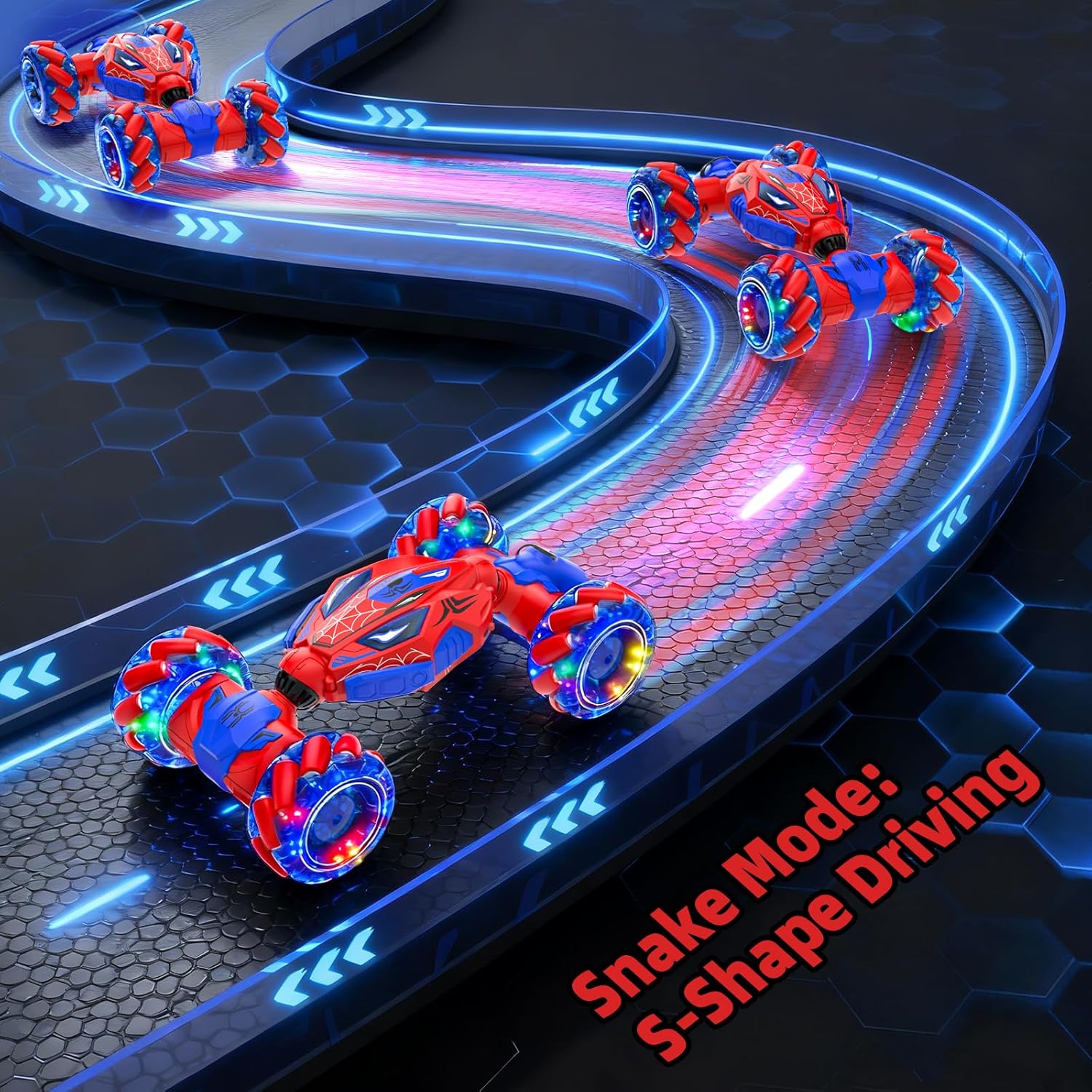 4WD Gesture Sensing RC Stunt Car – 360° Rotating Double-Sided Drift Car with Lights, Music & Spray, 2 Batteries (Ages 6–12)