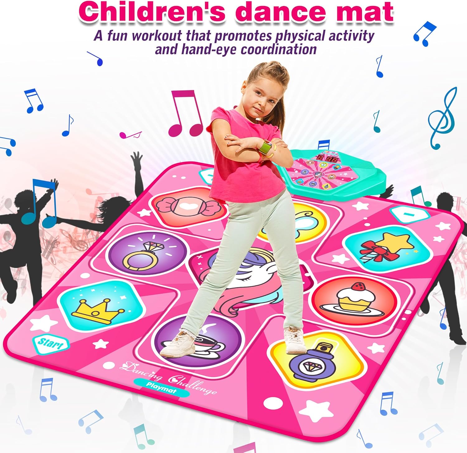 Kids Unicorn Dance Mat – LED Dance Pad with Music, Volume Control & 5 Modes (Ages 3–12)