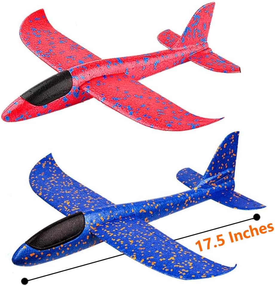 2 Pack Foam Glider Airplanes – 17.5" EPP Throwing Planes with 2 Flight Modes for Kids Outdoor Play