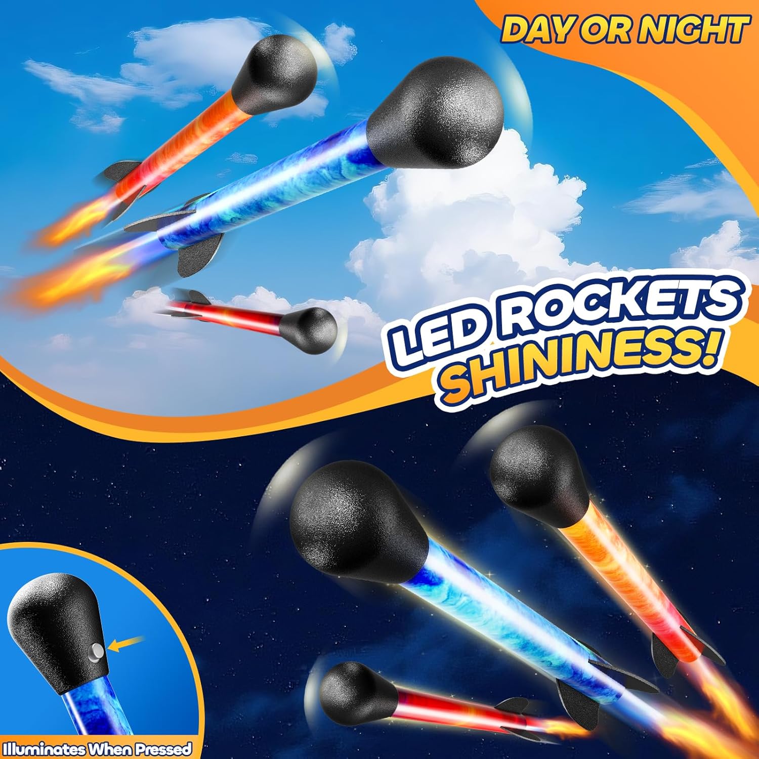 Rocket Launcher for Kids – 4 LED Rockets, 100+ Ft Launch Outdoor Toy (Ages 3–12)