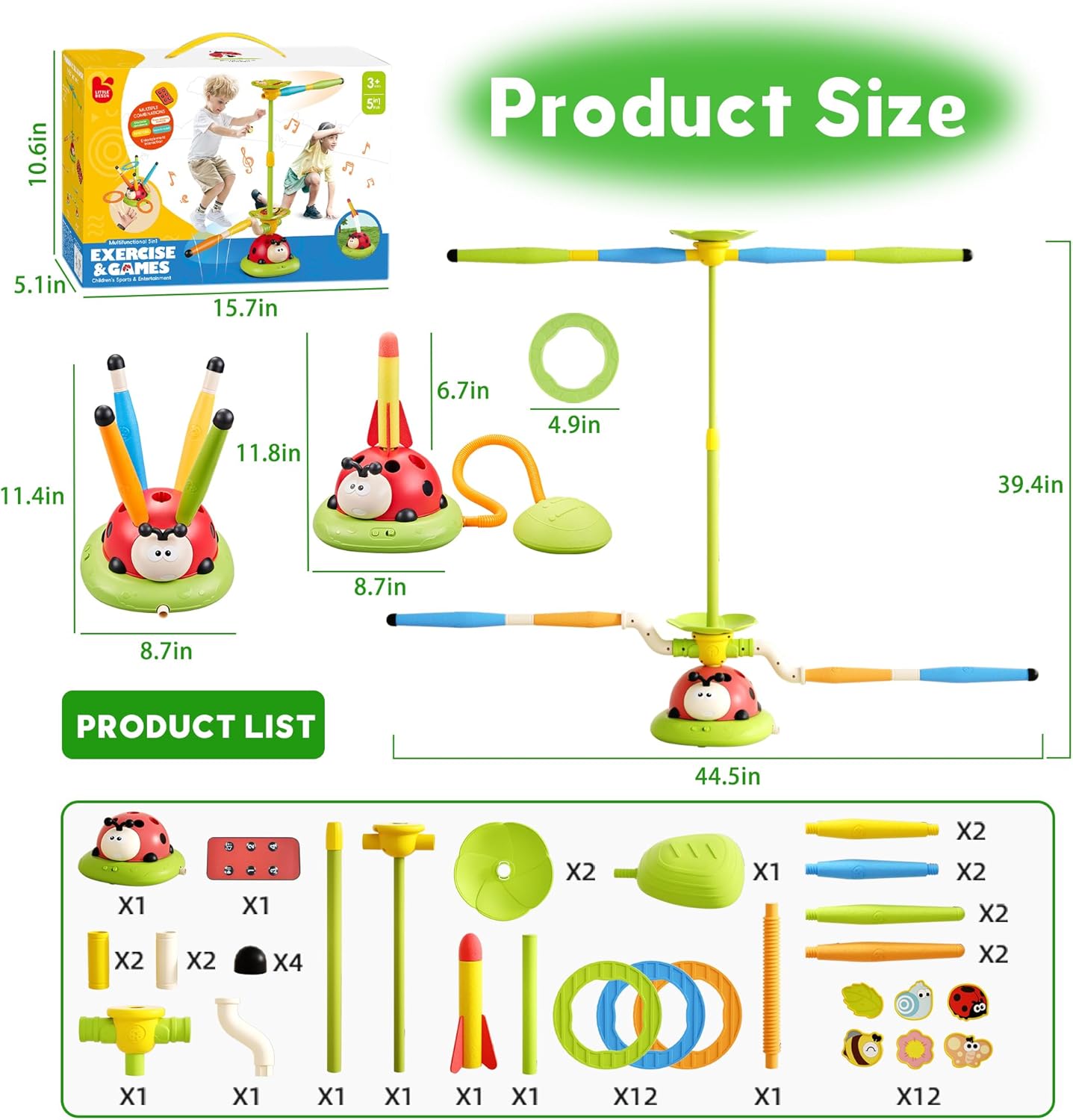 5-in-1 Kids Musical Jump Game – Ring Toss & Stomp Rocket Set, Indoor/Outdoor (Ages 4–13)