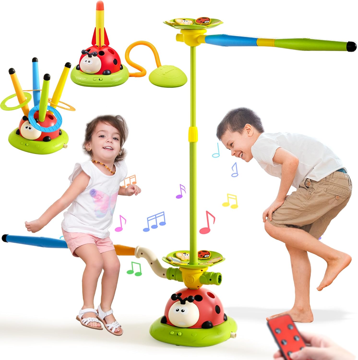 5-in-1 Kids Musical Jump Game – Ring Toss & Stomp Rocket Set, Indoor/Outdoor (Ages 4–13)