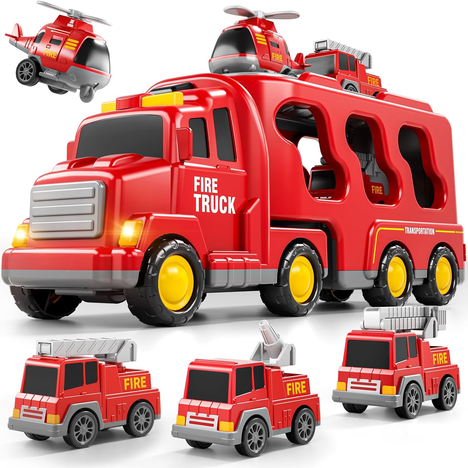5-in-1 Fire Trucks Toy Set – Light & Sound Fire Engine Cars for Kids Ages 1-6