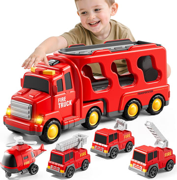 5-in-1 Fire Trucks Toy Set – Light & Sound Fire Engine Cars for Kids Ages 1-6