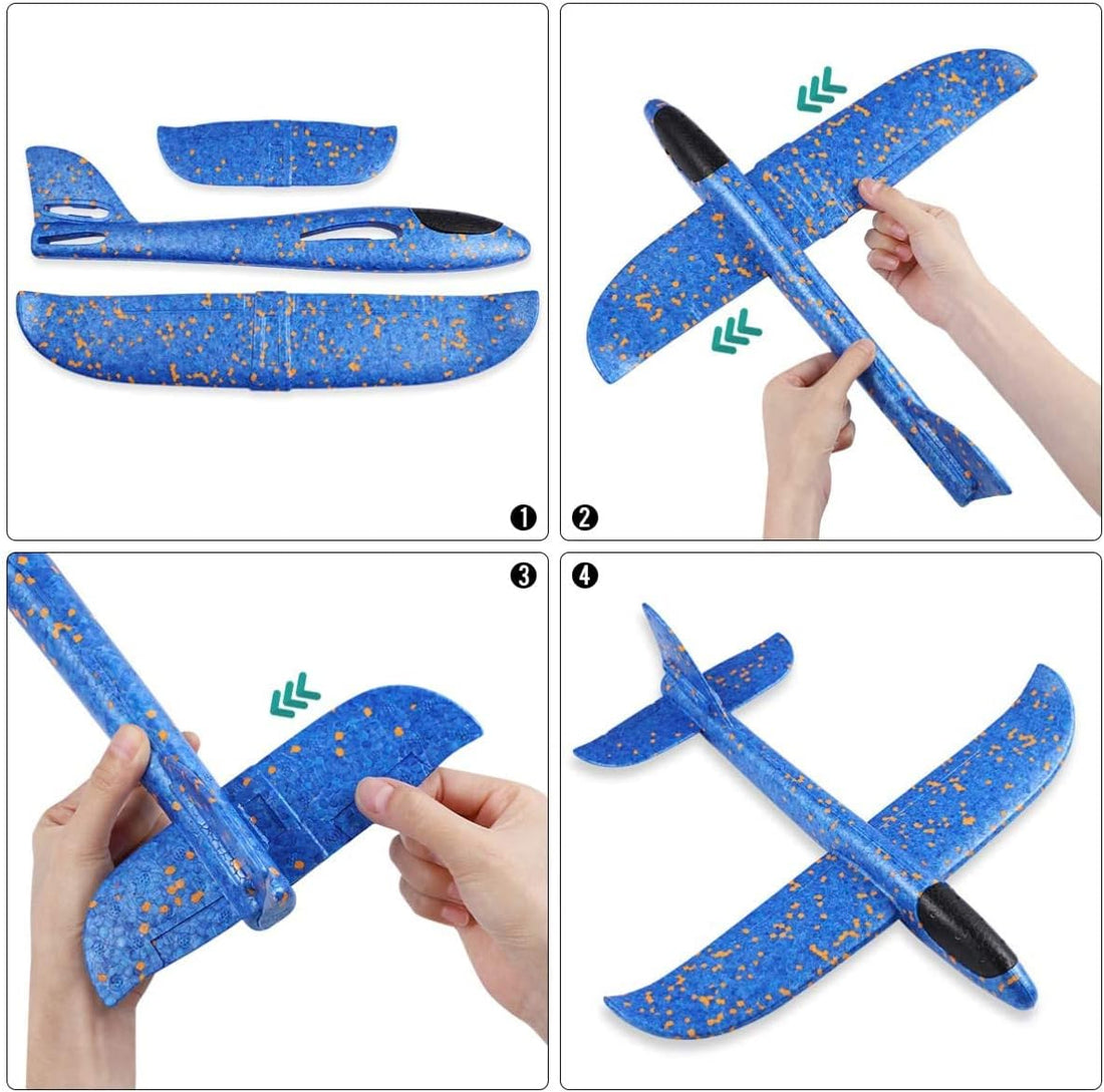2 Pack Foam Glider Airplanes – 17.5" EPP Throwing Planes with 2 Flight Modes for Kids Outdoor Play