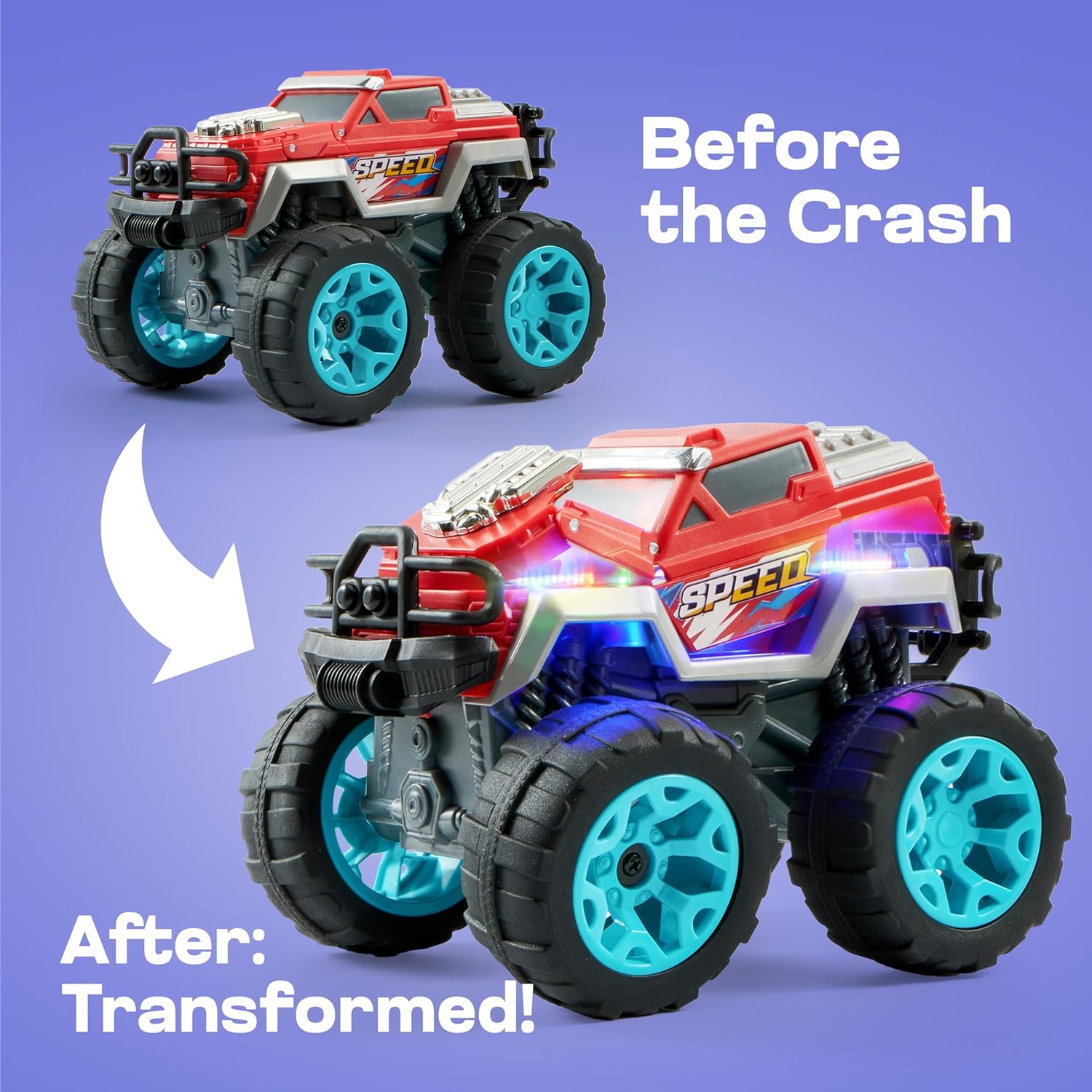 2 Pack Monster Truck Toys – Transformable Crash Cars with Lights & Sound