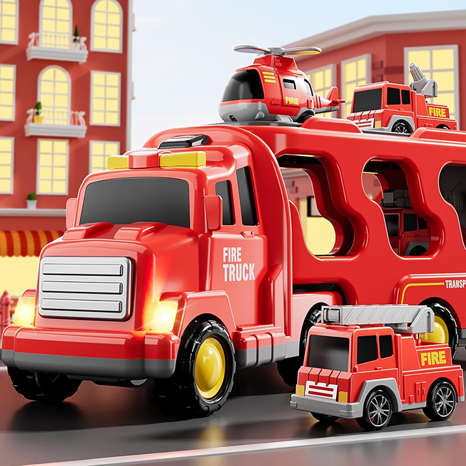5-in-1 Fire Trucks Toy Set – Light & Sound Fire Engine Cars for Kids Ages 1-6