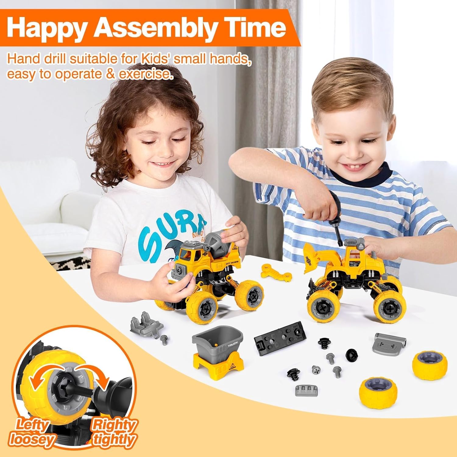 4 Pack Take Apart Trucks – Construction Building Toys with Electric Drill (Ages 3-8)