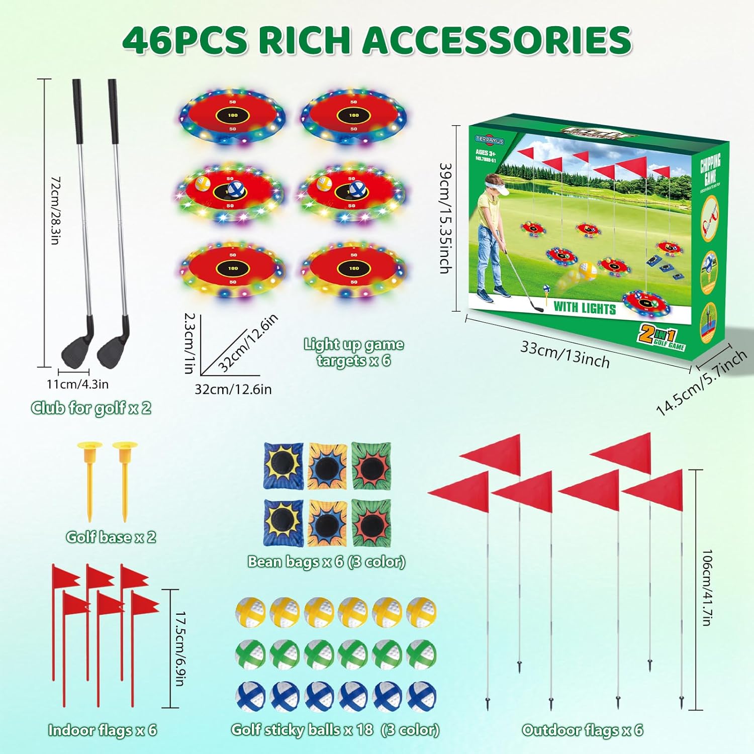 LED Light Up Golf Set – Backyard Chipping Game with 6 Targets, Clubs & Balls