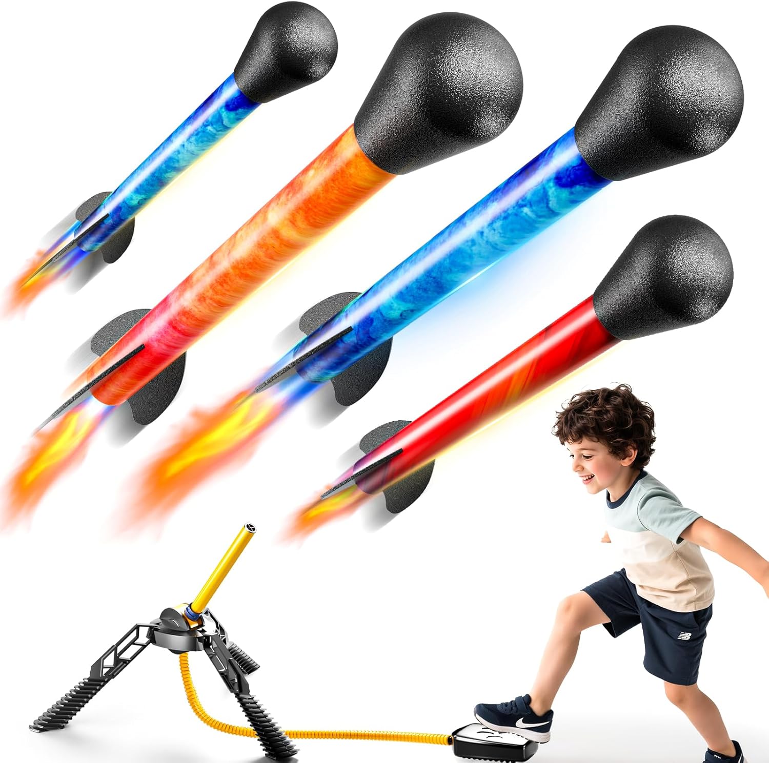 Rocket Launcher for Kids – 4 LED Rockets, 100+ Ft Launch Outdoor Toy (Ages 3–12)