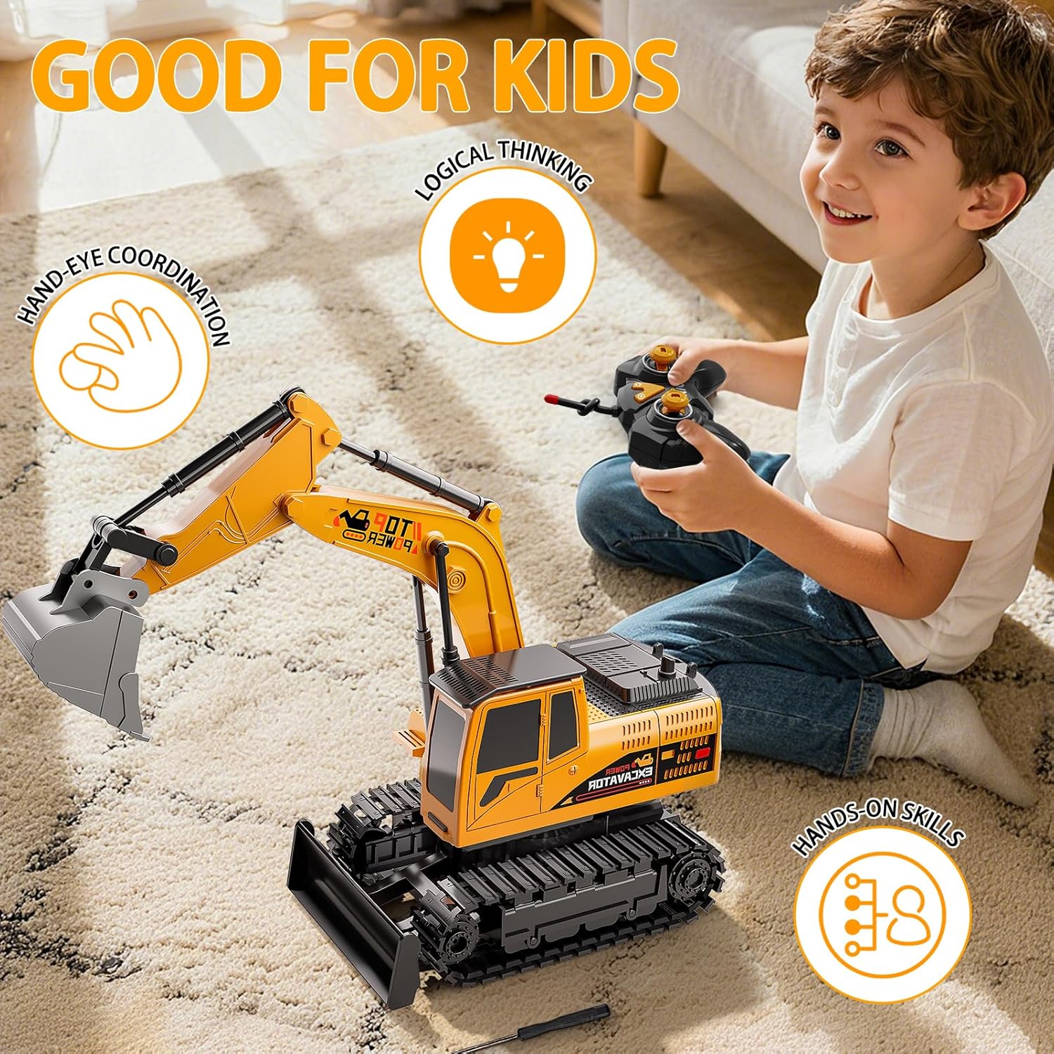 Remote Control Excavator – 27MHz RC Construction Truck with Metal Shovel & Light