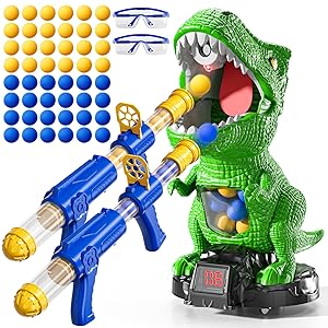 Dinosaur Shooting Game for Kids – Moving Target Toy with 2 Air Pump Launchers (Ages 3–8)